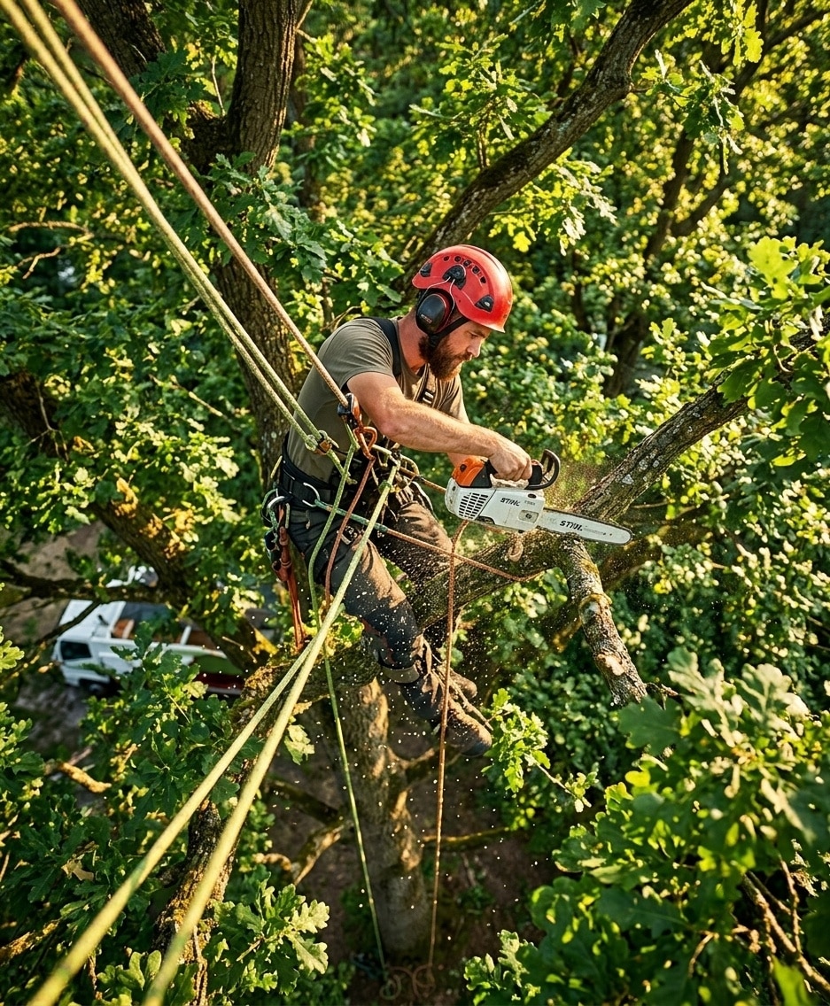 Élagueur Lemaire au travail sur un arbre dans la Nièvre
