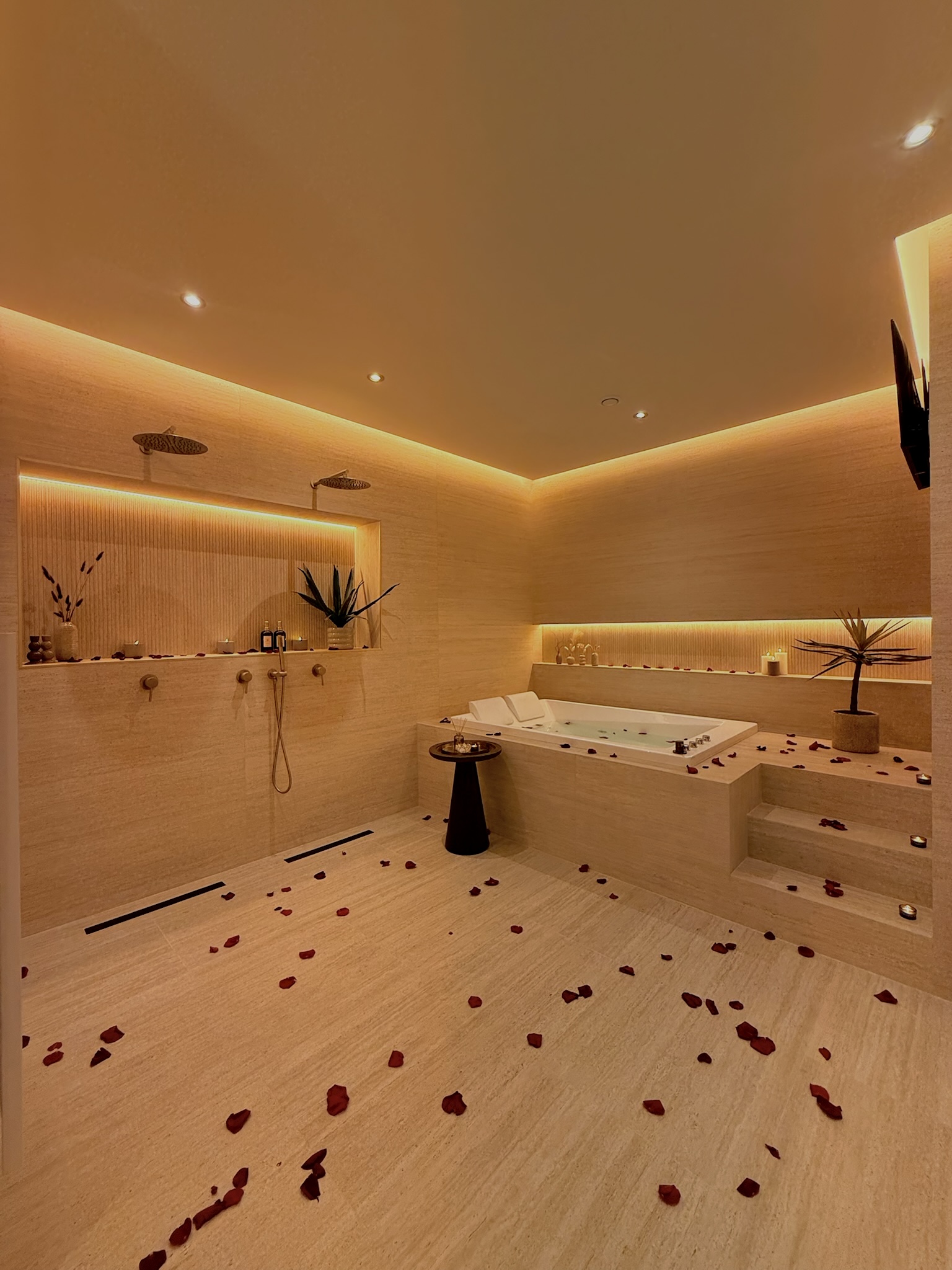 Maison Nina N°5 — jacuzzi et douche double en travertin clair, suite avec spa privatif à Argenteuil